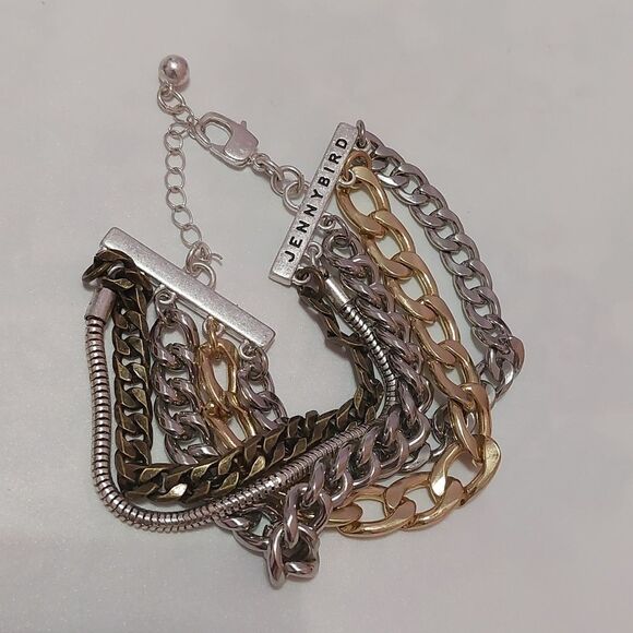 Jenny Bird Austin Cuff Mixed Metal Stacked Layered Chain Bracelet - Picture 1 of 5